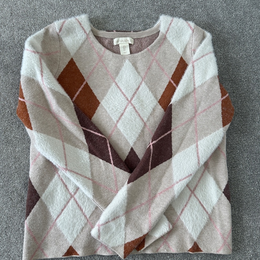 Cynthia Rowley Argyle Sweater - Cream, Brown, Pink